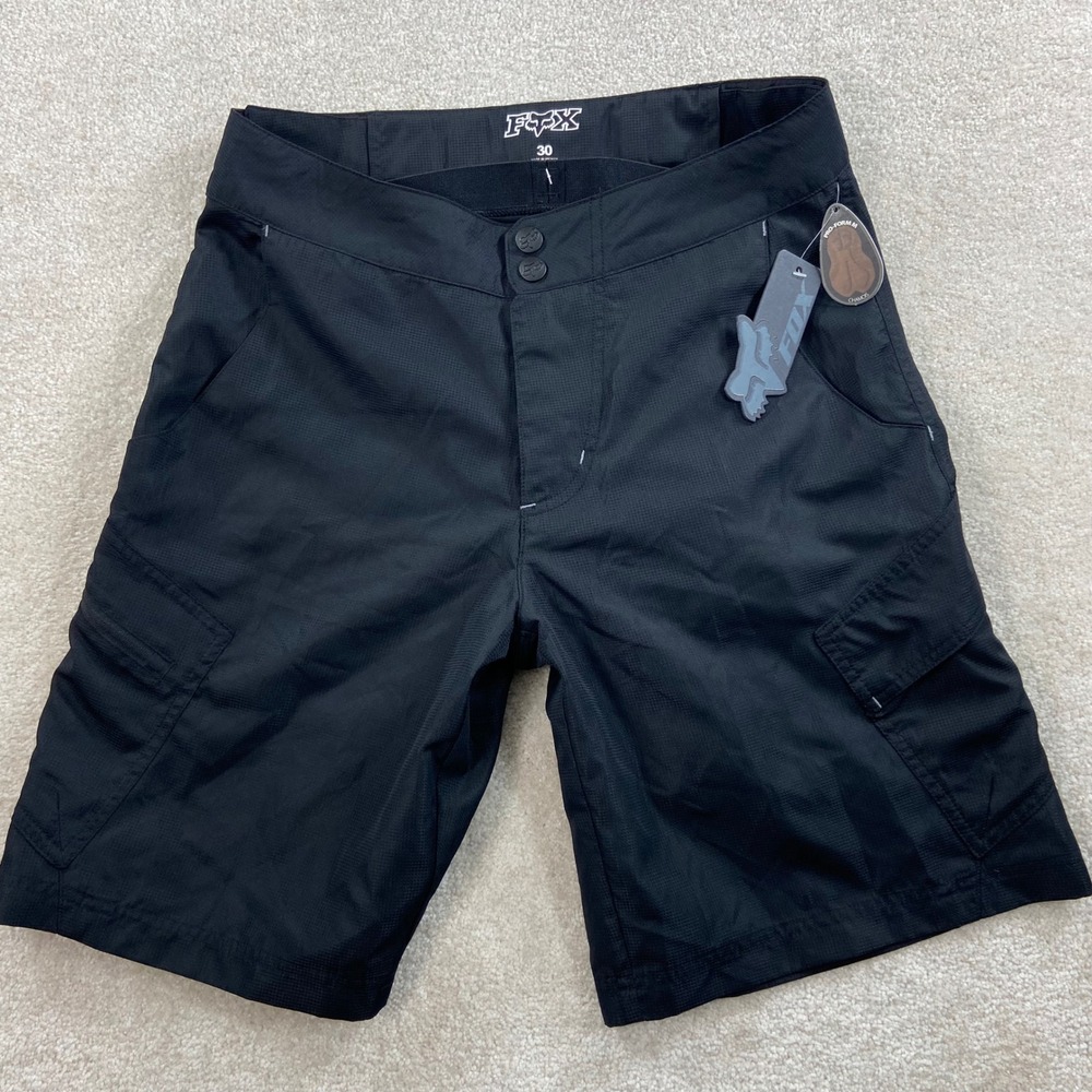 NWT Fox Racing Mountain Bike Shorts Mens 30 Black Cargo Padded Liner MTB 26128